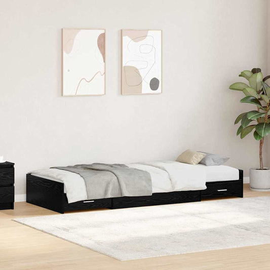 Bett mit Stauraum mit Kopfteil Schwarz Eichen-Optik 90 x 200 cm