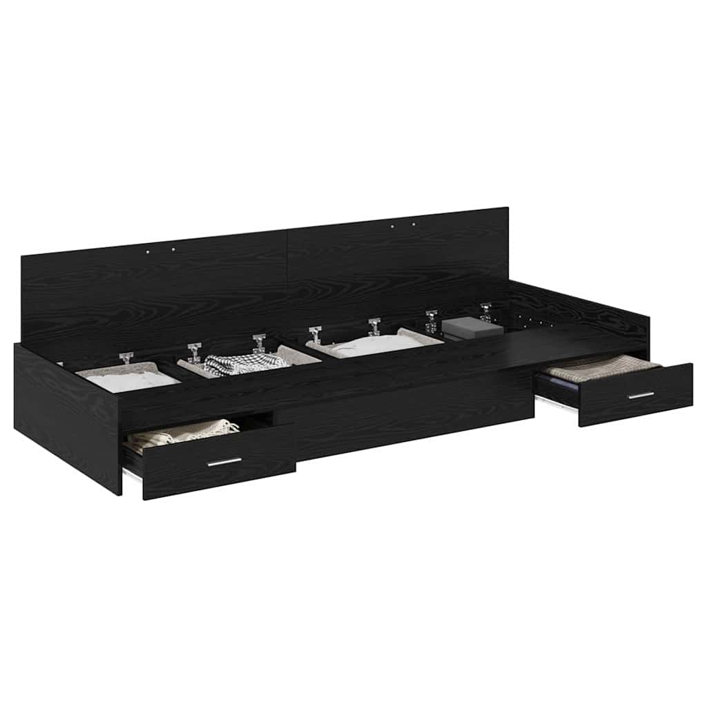 Bett mit Stauraum mit Kopfteil Schwarz Eichen-Optik 90 x 200 cm