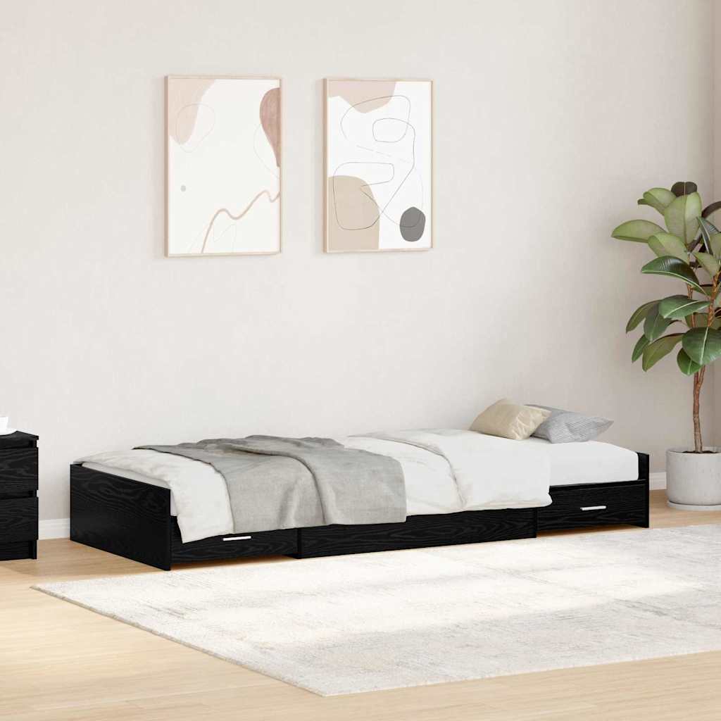 Bett mit Stauraum mit Kopfteil Schwarz Eichen-Optik 80 x 200 cm