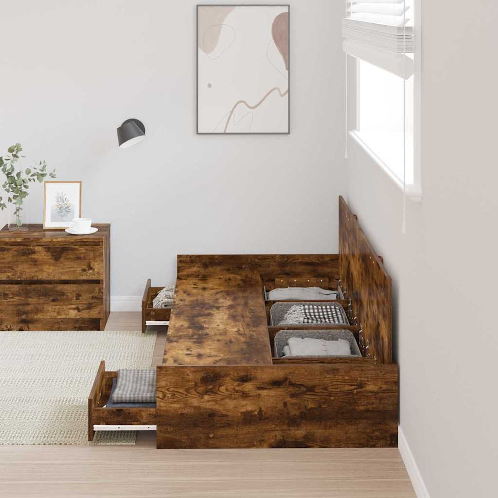 Bett mit Stauraum Geräucherte Eiche 80 x 200 cm Holzwerkstoff