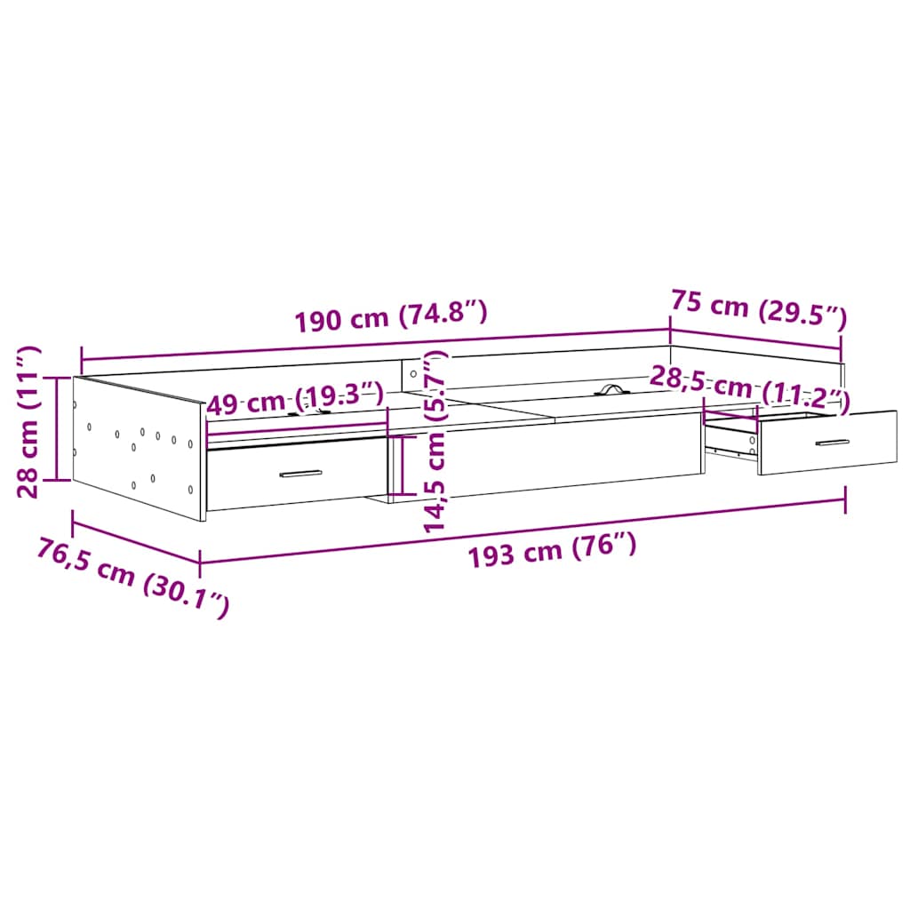 Bett mit Stauraum Artisan-Eiche 75 x 190 cm Holzwerkstoff