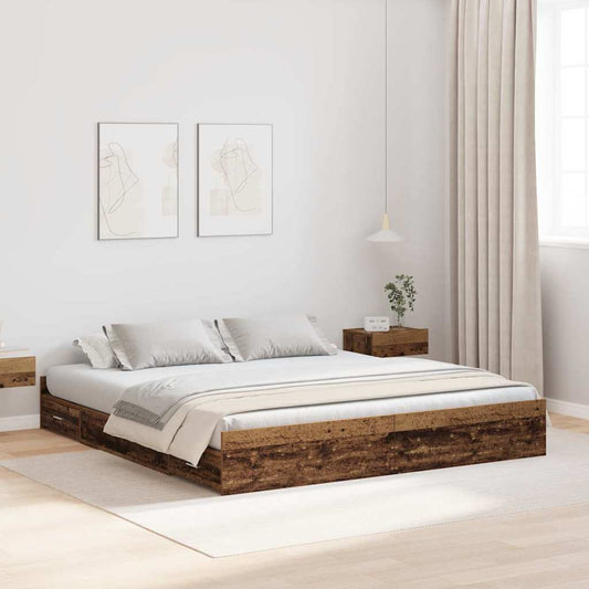Bett mit Stauraum Altholz 200 x 200 cm Holzwerkstoff