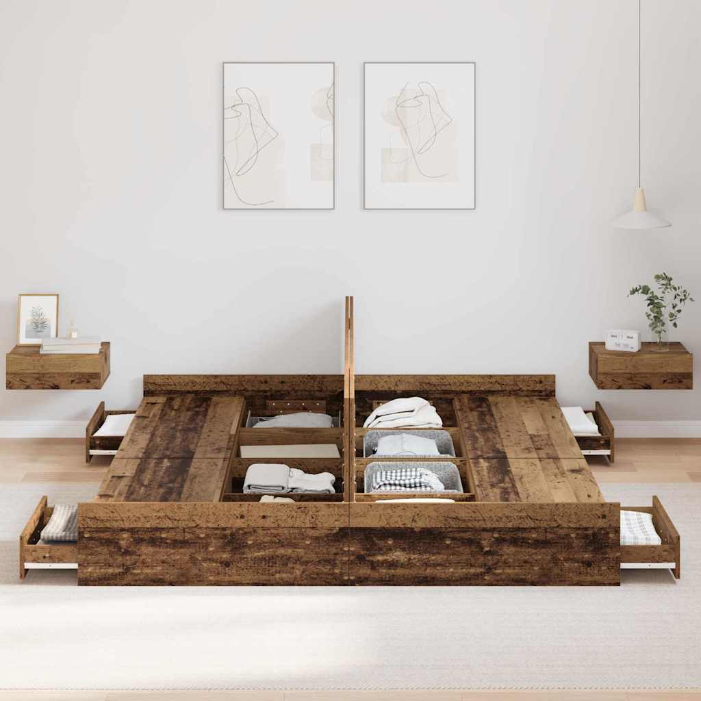 Bett mit Stauraum Altholz 200 x 200 cm Holzwerkstoff