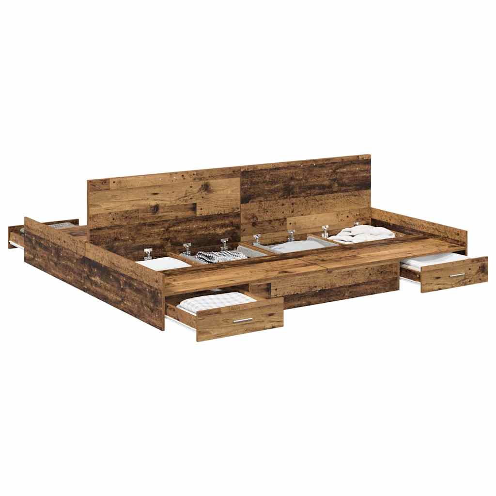 Bett mit Stauraum Altholz 200 x 200 cm Holzwerkstoff