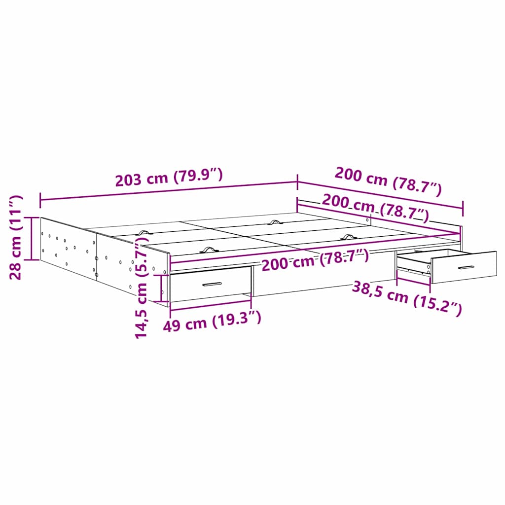Bett mit Stauraum Altholz 200 x 200 cm Holzwerkstoff