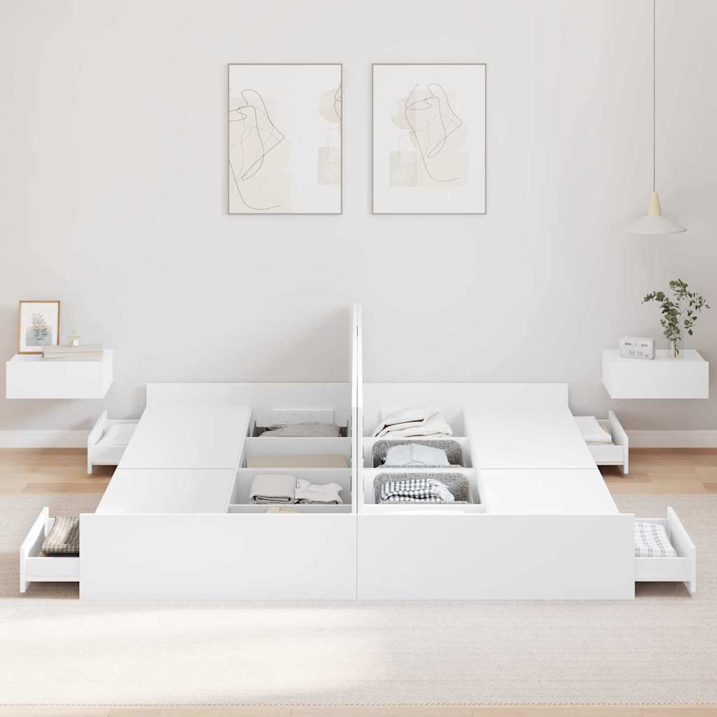 Aufbewahrungsbettgestell Weiß 180 x 200 cm Holzwerkstoff