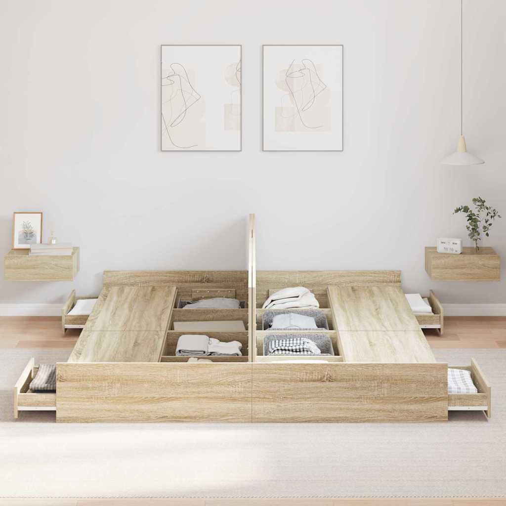 Aufbewahrungsbettgestell mit Kopfteil Sonoma-Eiche 180 x 200 cm