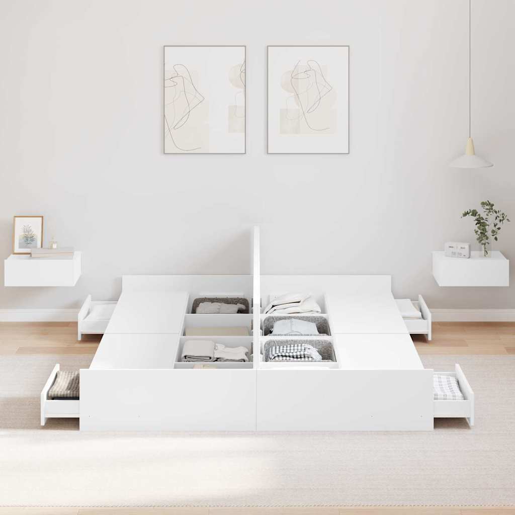 Aufbewahrungsbettgestell Weiß 160 x 200 cm Holzwerkstoff