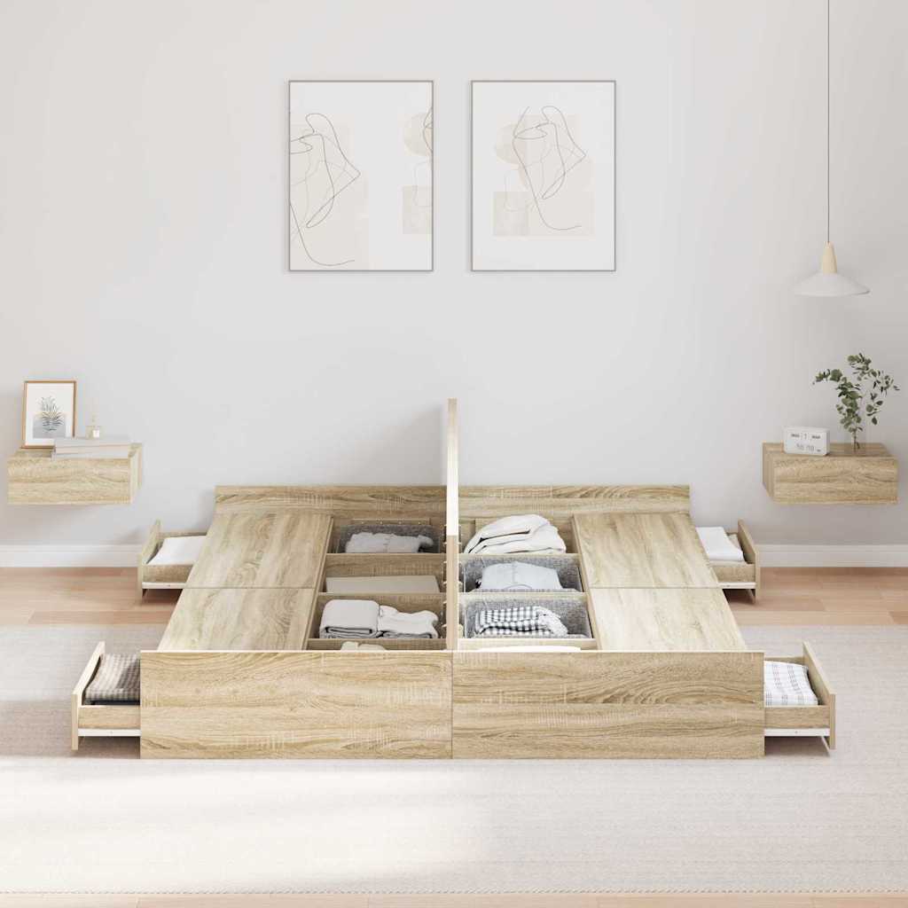 Aufbewahrungsbettgestell mit Kopfteil Sonoma-Eiche 140 x 200 cm
