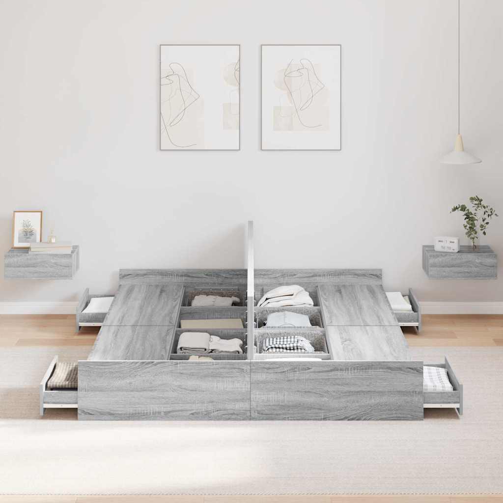 Aufbewahrungsbettgestell mit Tür Graues Sonoma 140 x 200 cm