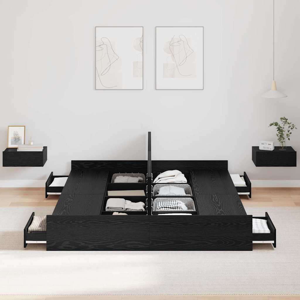 Aufbewahrungsbettgestell Schwarz Eichen-Optik 140 x 190 cm
