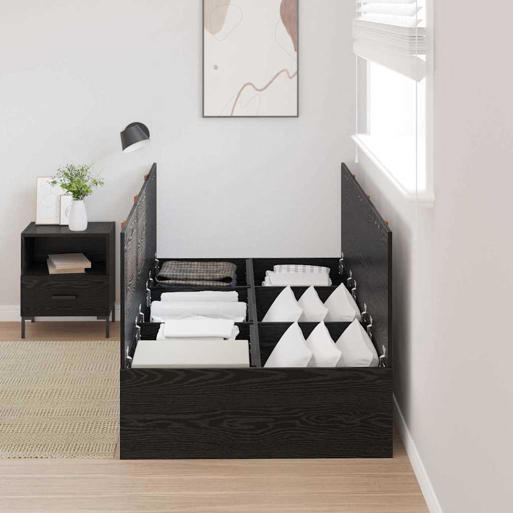 Aufbewahrungsbettgestell Schwarz Eichen-Optik 90 x 200 cm