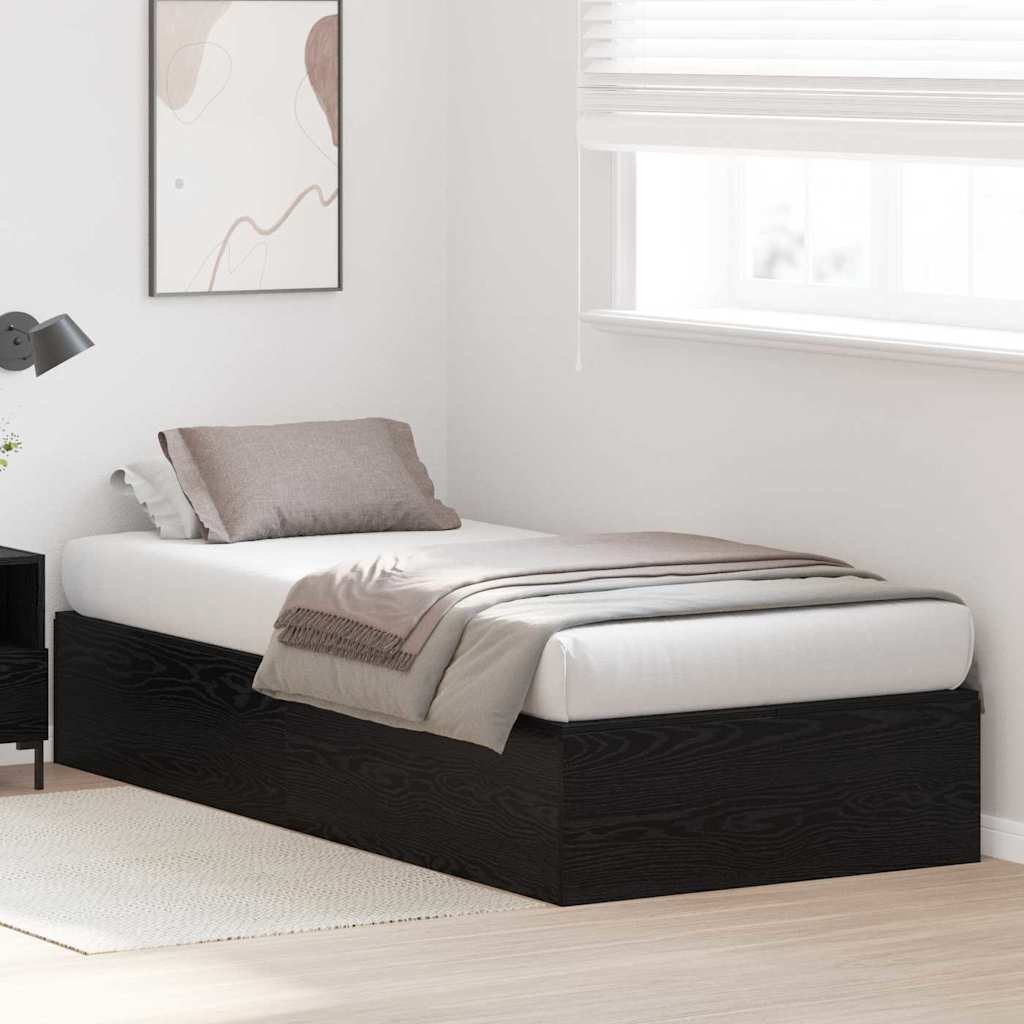 Aufbewahrungsbettgestell Schwarz Eichen-Optik 90 x 200 cm
