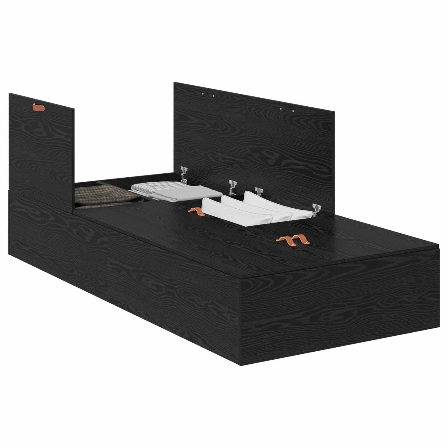 Aufbewahrungsbettgestell Schwarz Eichen-Optik 90 x 200 cm