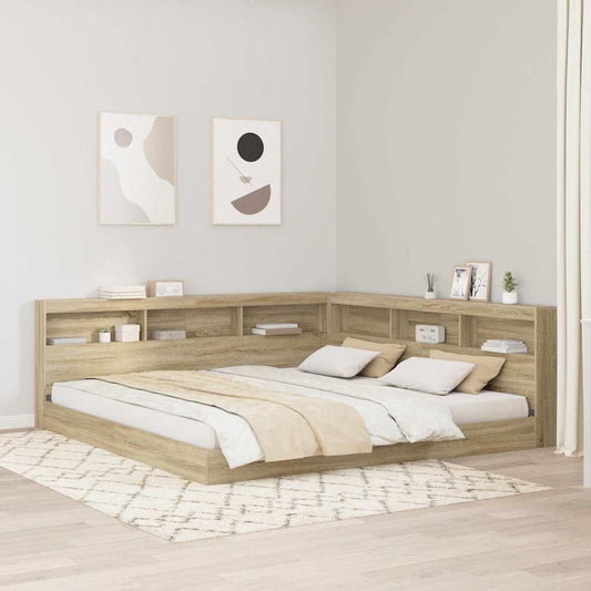 Stauraum-Kopfteil mit Regal Sonoma-Eiche 200 cm Holzwerkstoff