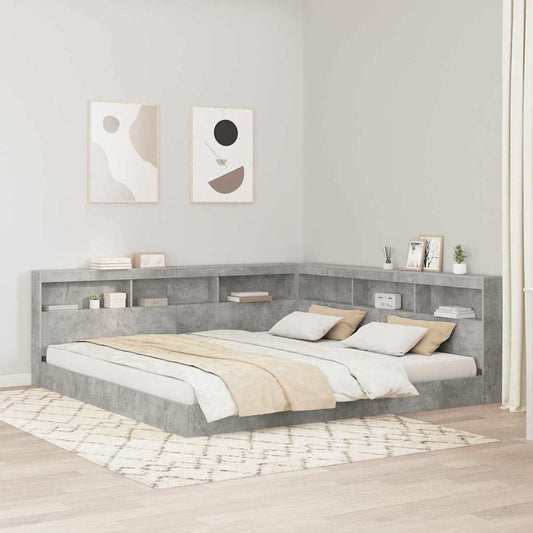 Stauraum-Kopfteil mit Regal Betongrau 200 cm Holzwerkstoff