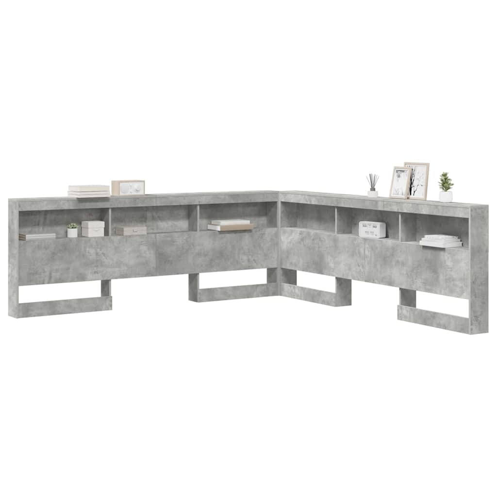 Stauraum-Kopfteil mit Regal Betongrau 200 cm Holzwerkstoff
