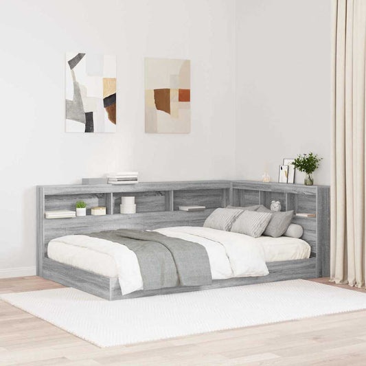 Stauraum-Kopfteil mit Regal Grau Sonoma 120 cm Holzwerkstoff