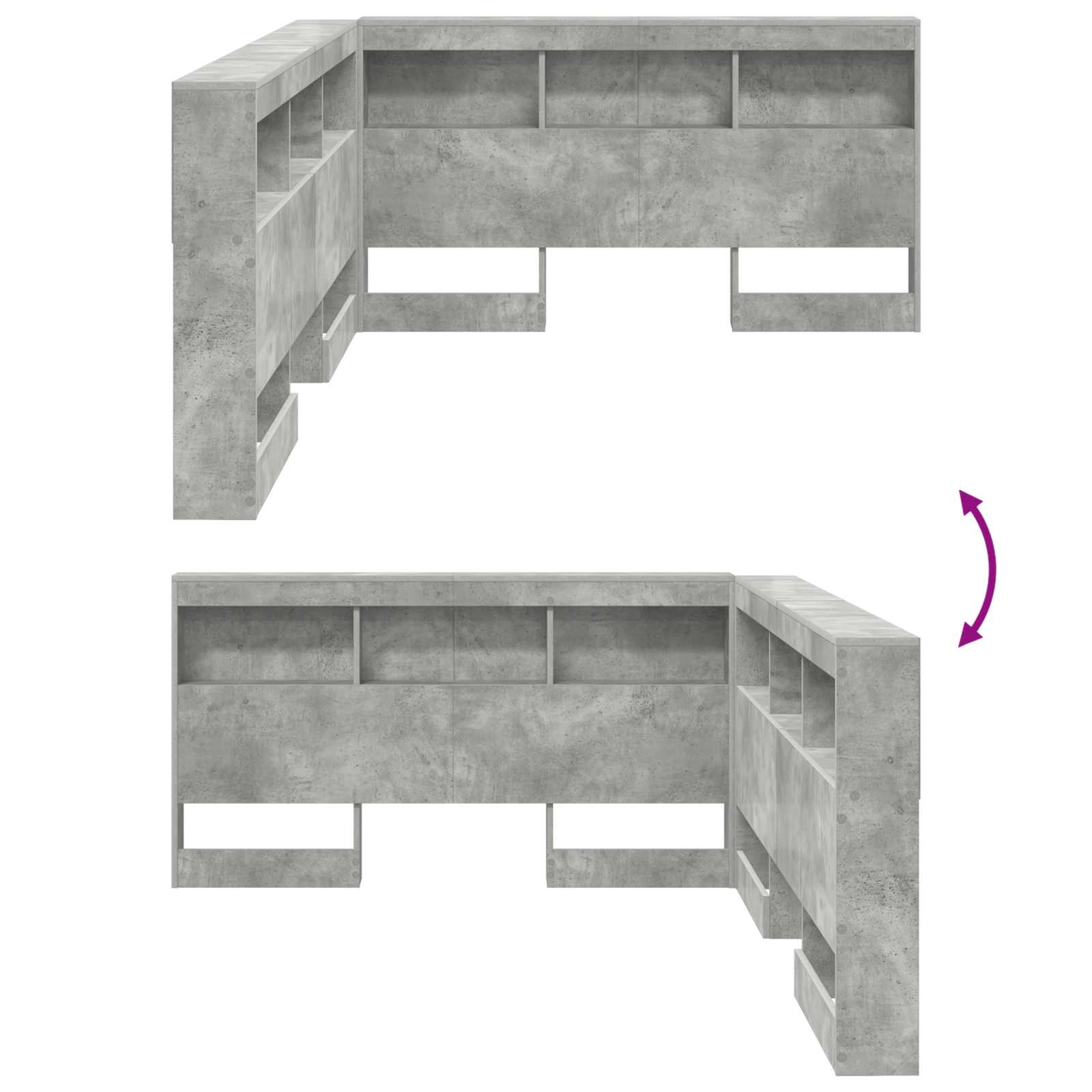 Aufbewahrungskopfteil mit Regal Beton Grau 140 cm Holzwerkstoff