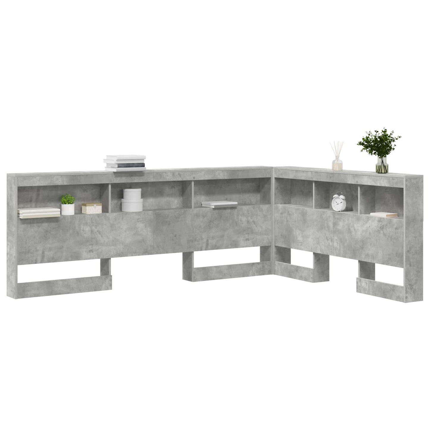 Aufbewahrungskopfteil mit Regal Beton Grau 140 cm Holzwerkstoff