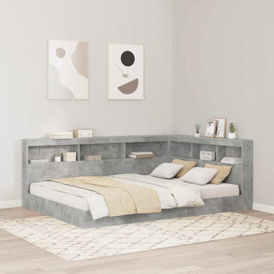 Stauraum-Kopfteil mit Regal Betongrau 150 cm Holzwerkstoff