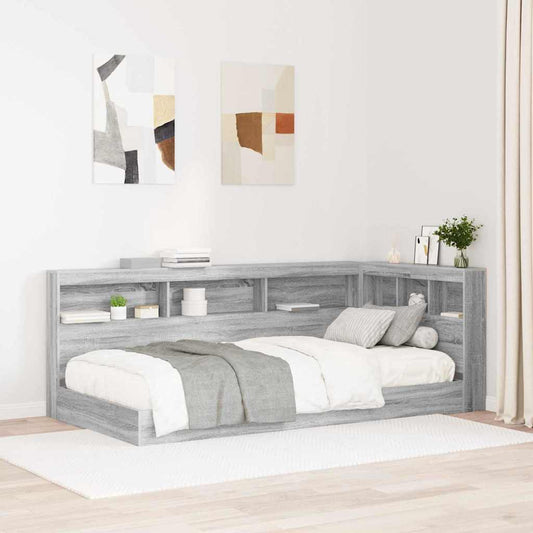 Stauraum-Kopfteil mit Regal Grau Sonoma 90 cm Holzwerkstoff