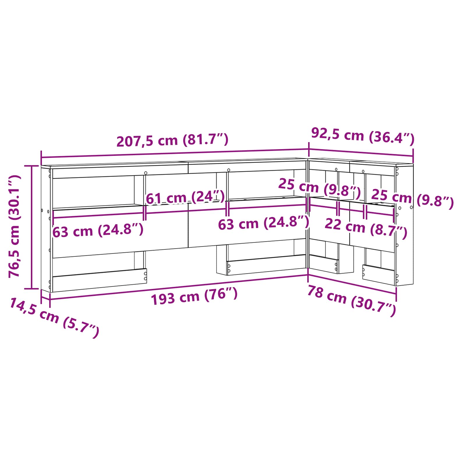 Aufbewahrungskopfteil mit Regal Beton Grau 75 cm Holzwerkstoff