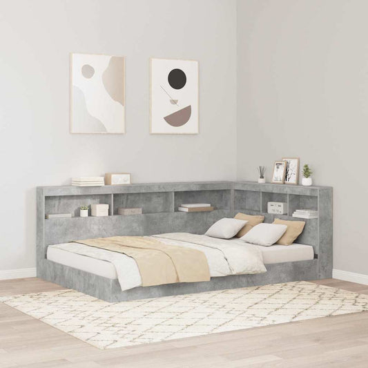 Stauraum-Kopfteil mit Regal Betongrau 120 cm Holzwerkstoff