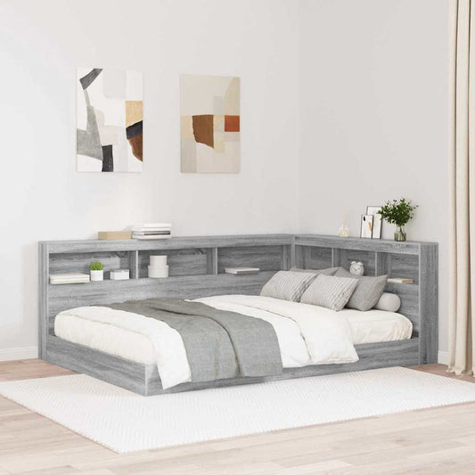 Stauraum-Kopfteil mit Regal Grau Sonoma 140 cm Holzwerkstoff