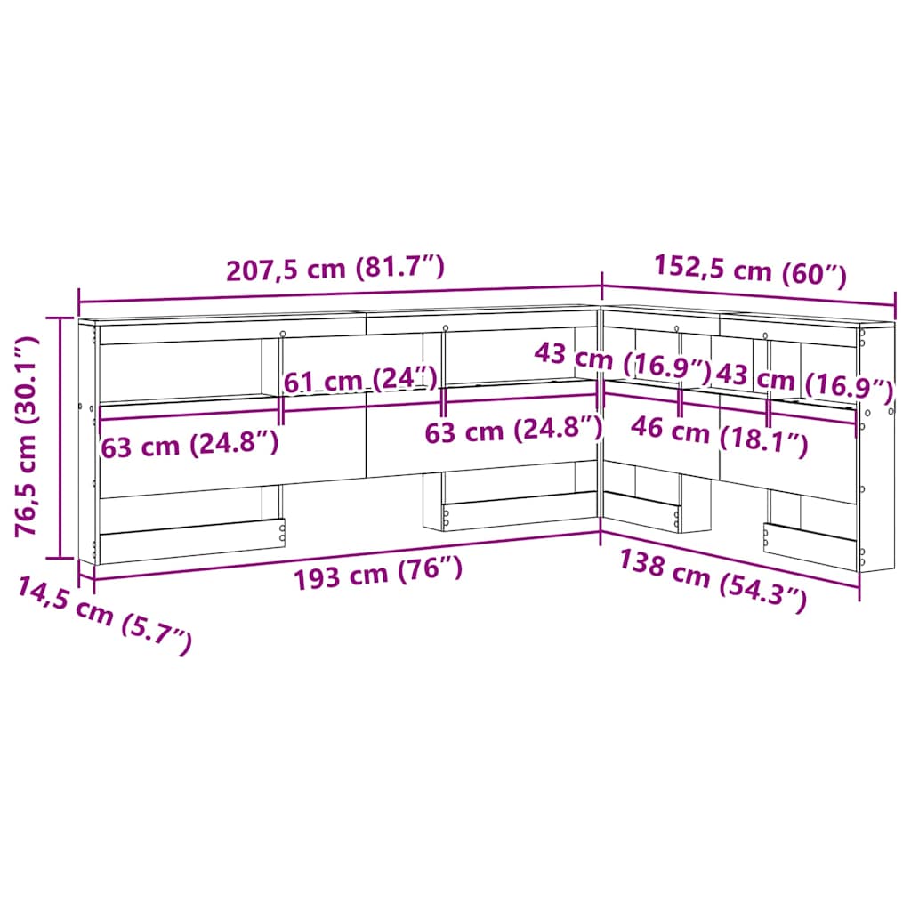 Aufbewahrungskopfteil Sonoma-Eiche 135 cm Holzwerkstoff