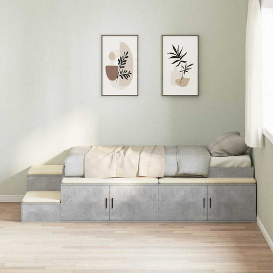 Bett mit Stauraum Beton Grau 244 x 127 x 53.5 cm Holzwerkstoff