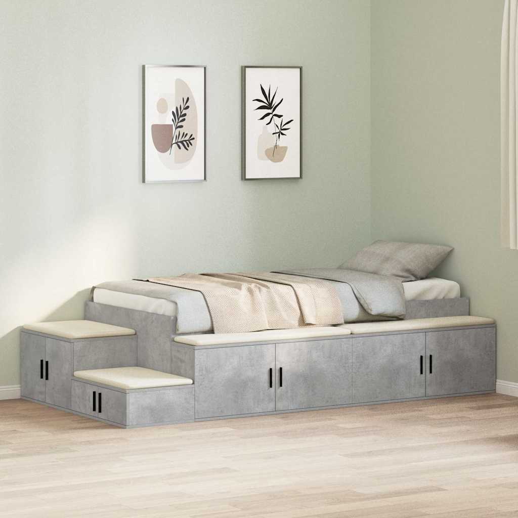 Bett mit Stauraum Beton Grau 244 x 127 x 53.5 cm Holzwerkstoff