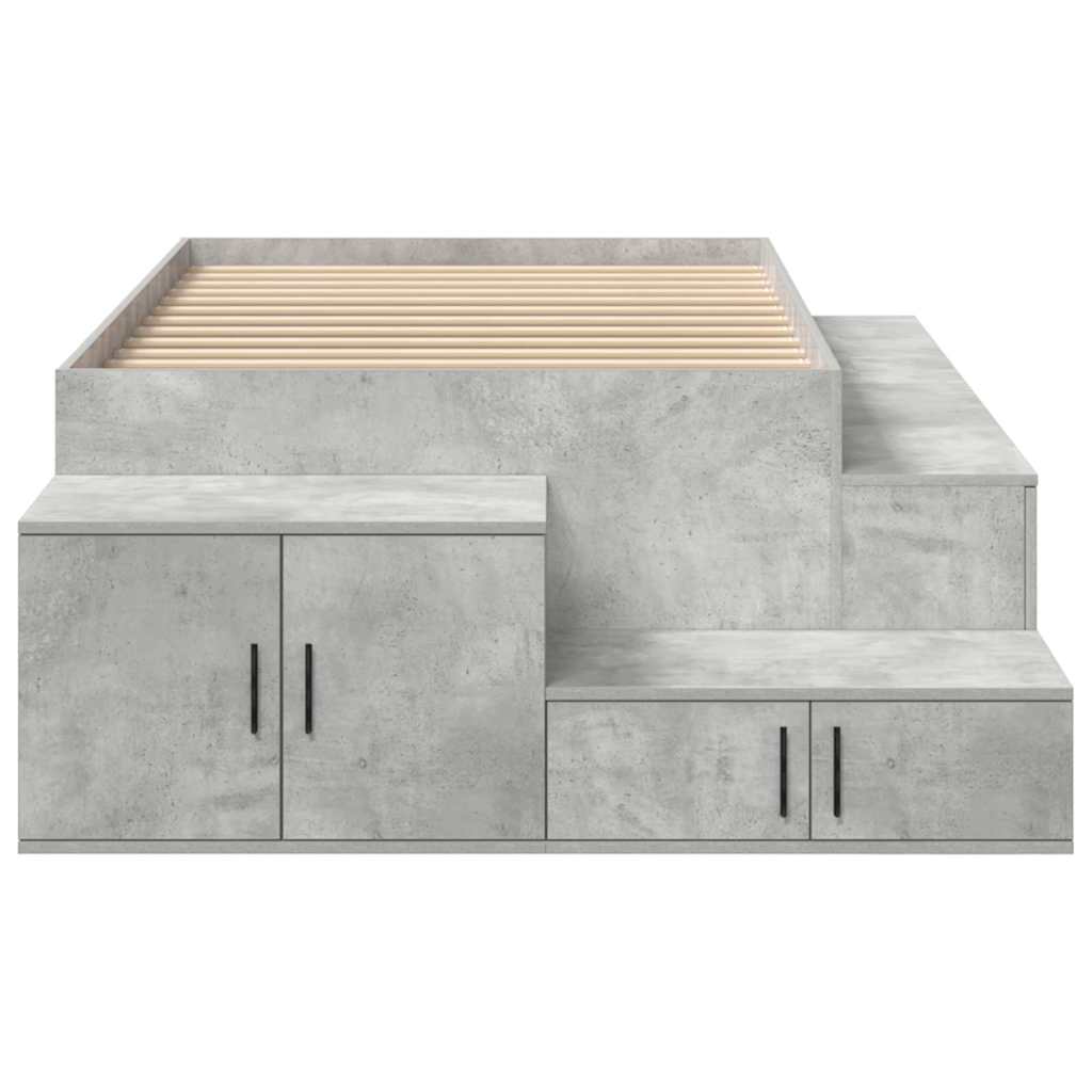 Bett mit Stauraum Beton Grau 244 x 127 x 53.5 cm Holzwerkstoff