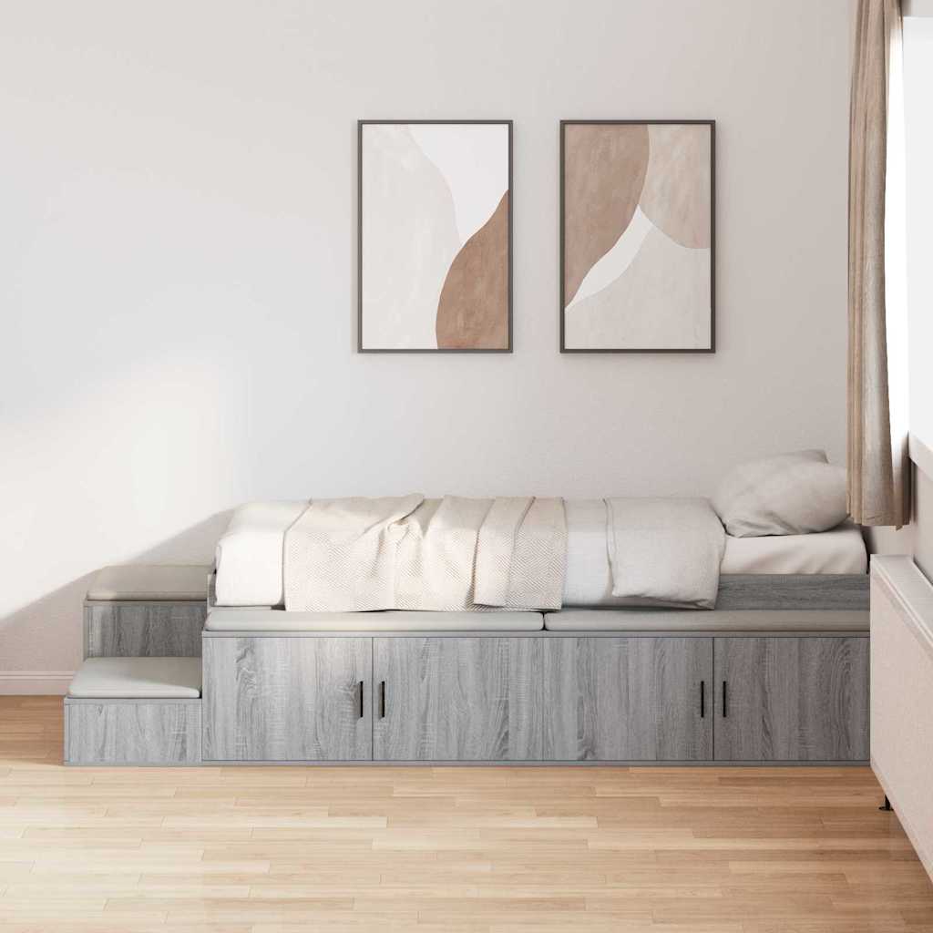 Bett mit Stauraum Grau Sonoma 244 x 127 x 53.5 cm Holzwerkstoff