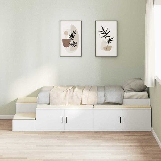 Bett mit Stauraum Weiß 234 x 118 x 53.5 cm Holzwerkstoff