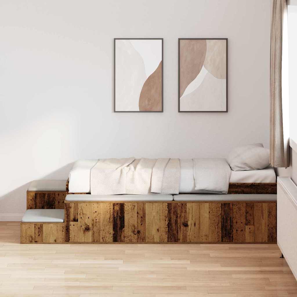 Bett mit Stauraum Altholz 234 x 118 x 53.5 cm Holzwerkstoff