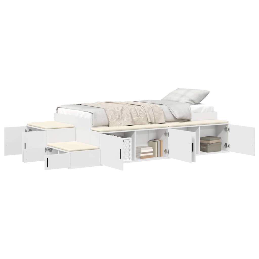 Bett mit Stauraum Weiß 234 x 103 x 53.5 cm Holzwerkstoff