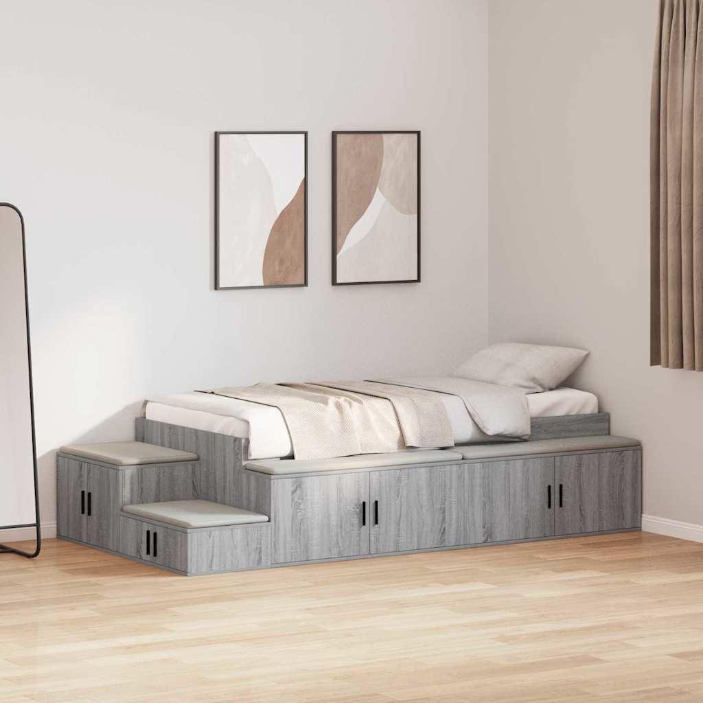Bett mit Stauraum Grau Sonoma 234 x 103 x 53.5 cm Holzwerkstoff