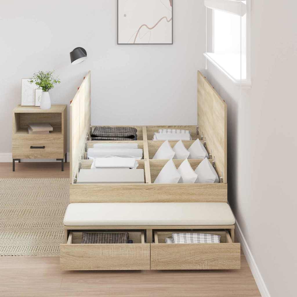 Aufbewahrungsbettgestell Sonoma-Eiche 90 cm Holzwerkstoff