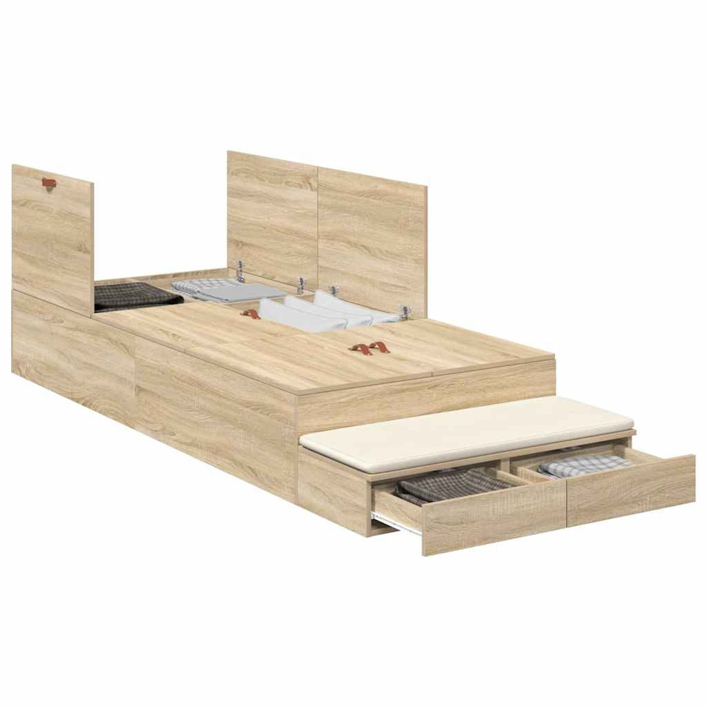 Aufbewahrungsbettgestell Sonoma-Eiche 90 cm Holzwerkstoff