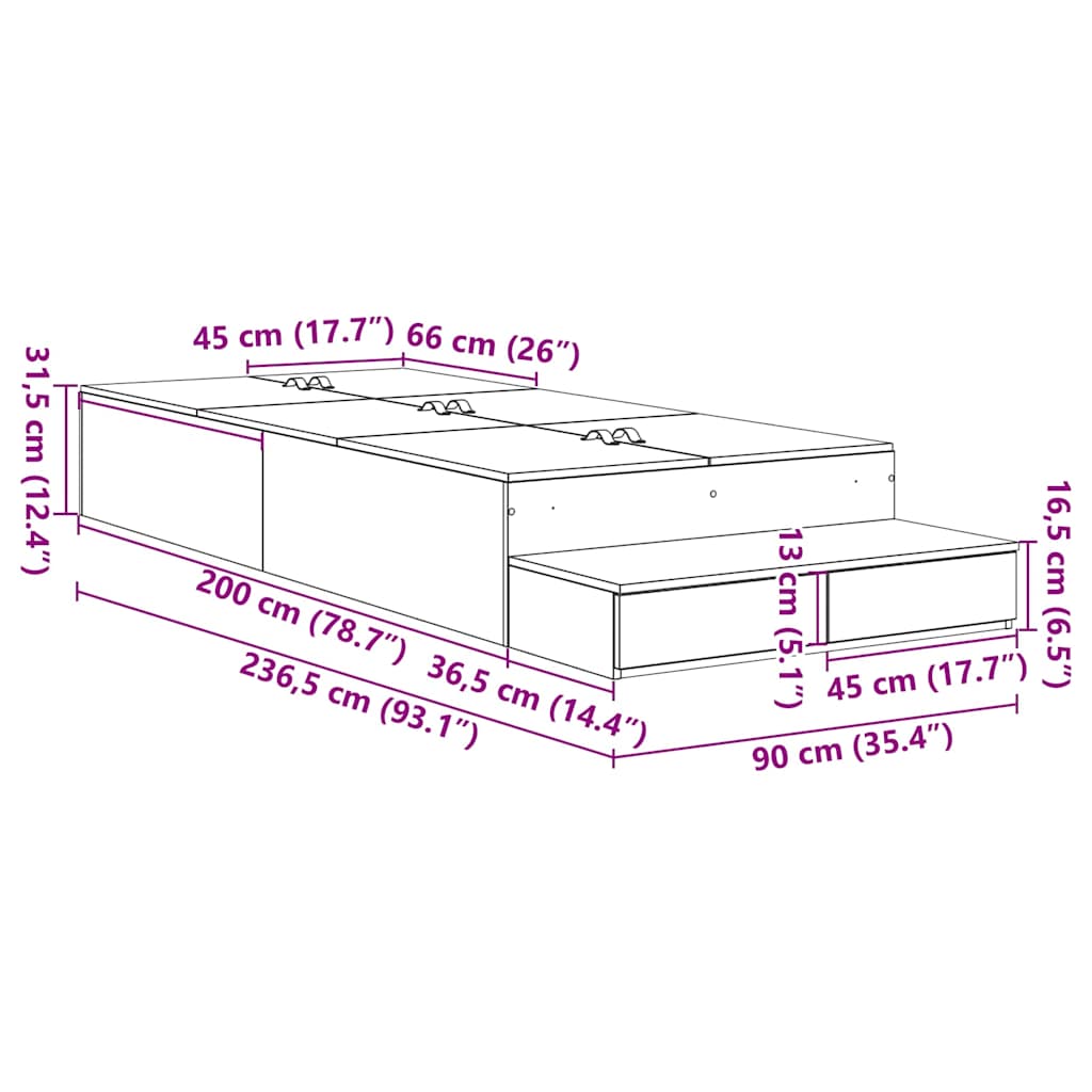 Bett mit Stauraum Geräucherte Eiche 236.5 x 90 x 31.5 cm