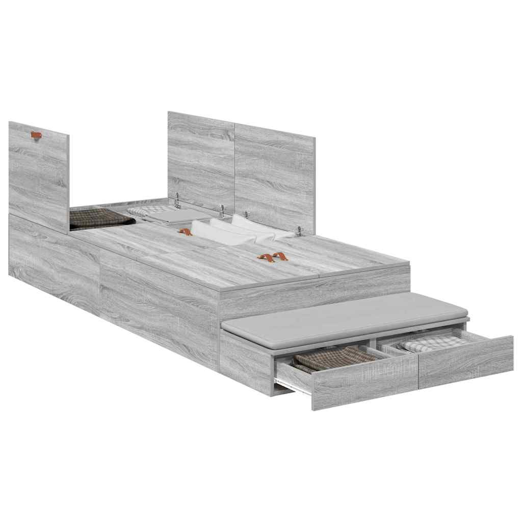 Aufbewahrungsbettgestell Sonoma-Grau 90 cm Holzwerkstoff
