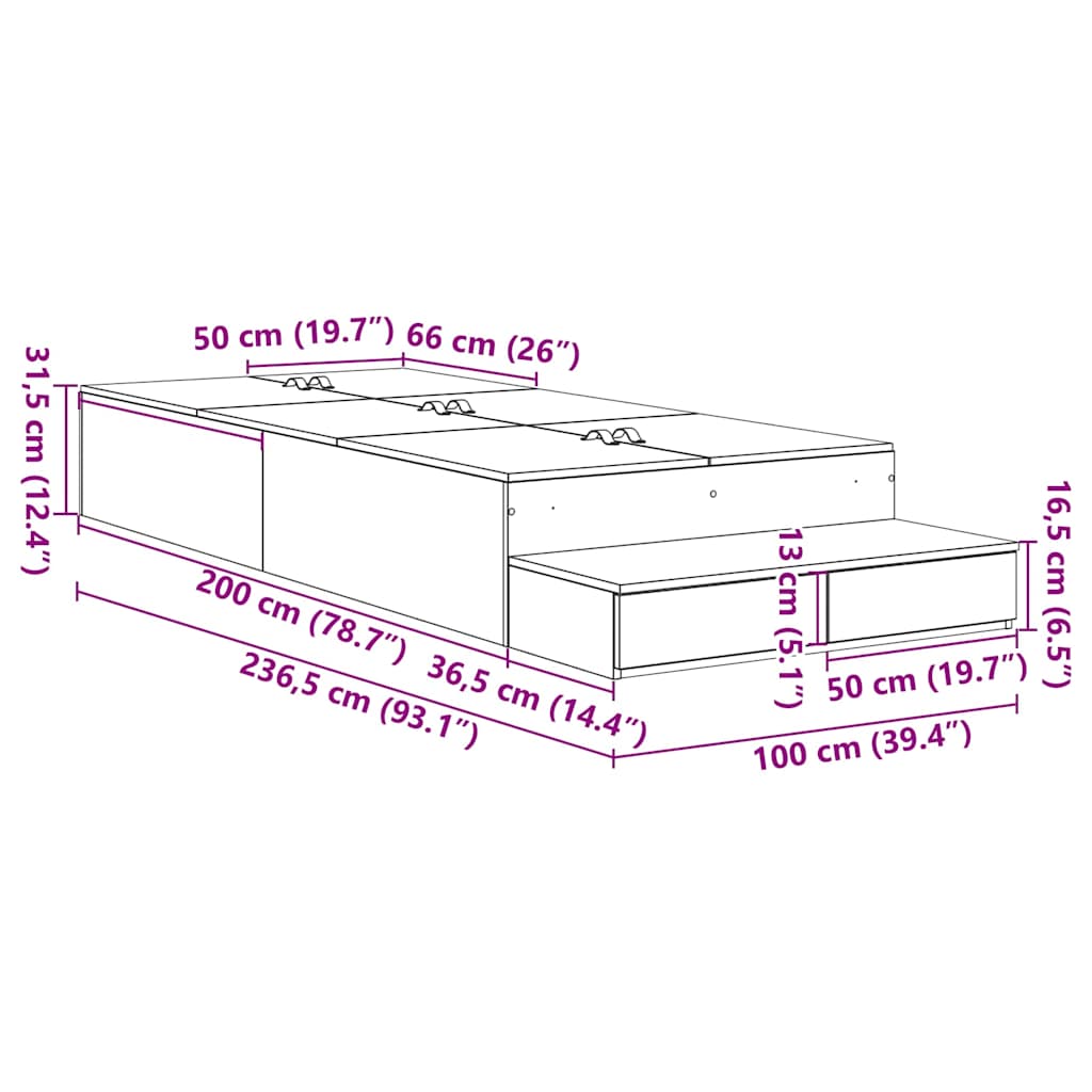 Aufbewahrungsbettgestell Beton Grau 100 cm Holzwerkstoff