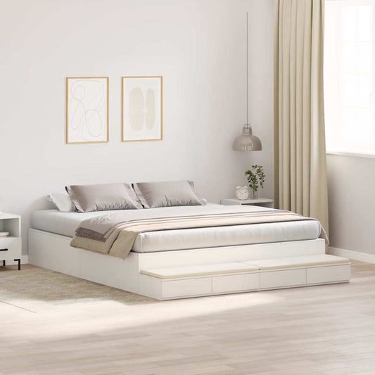 Bett mit Stauraum Weiß 236.5 x 200 x 31.5 cm Holzwerkstoff