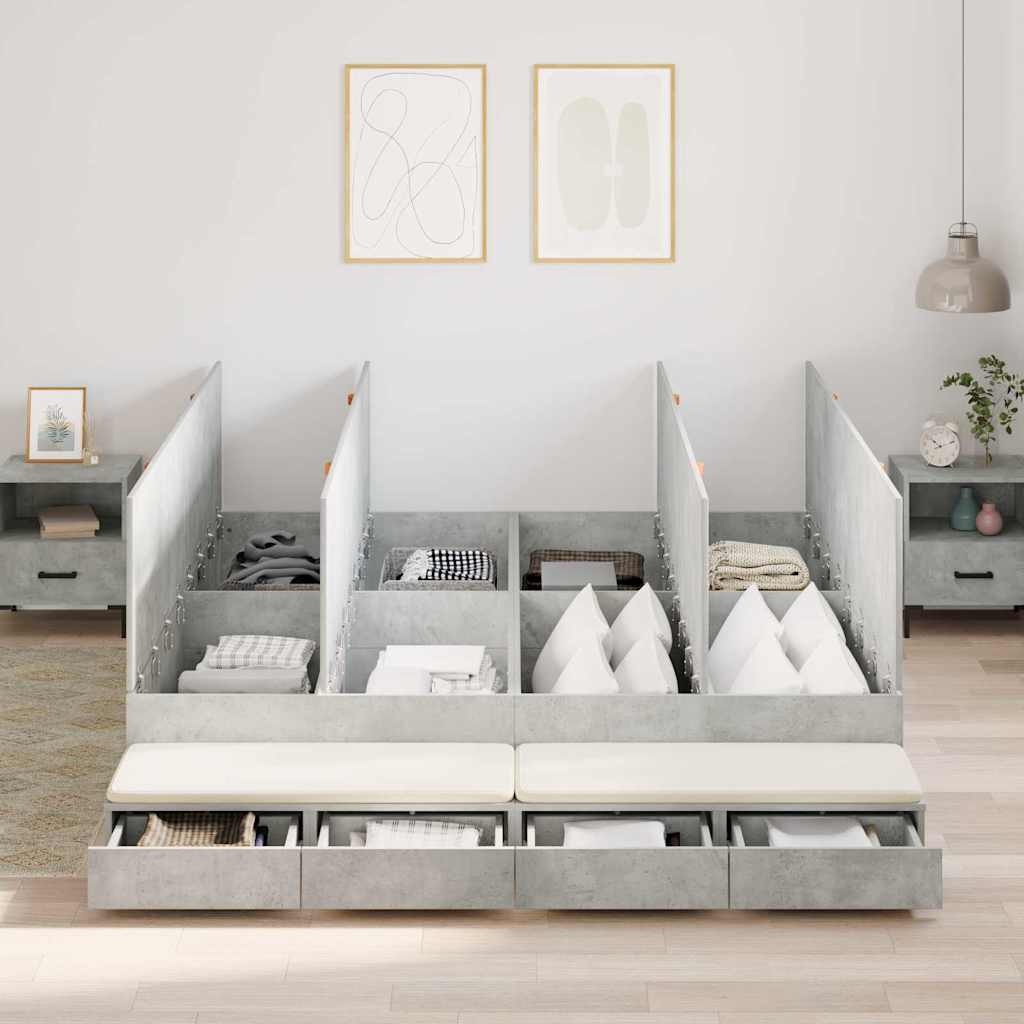 Bett mit Stauraum mit Speicher Beton Grau 236.5 x 200 x 31.5 cm