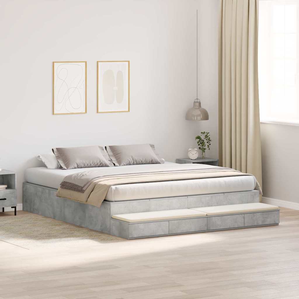 Bett mit Stauraum mit Speicher Beton Grau 236.5 x 200 x 31.5 cm