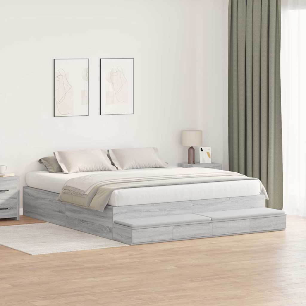 Bett mit Stauraum mit Tür Grau Sonoma 236.5 x 200 x 31.5 cm