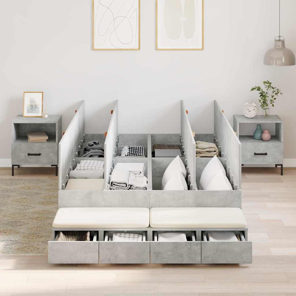 Bett mit Stauraum mit Speicher Beton Grau 236.5 x 120 x 31.5 cm