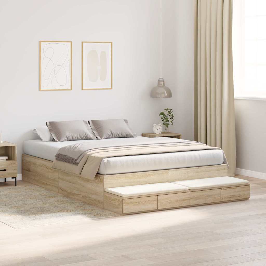 Aufbewahrungsbettgestell Sonoma-Eiche 150 cm Holzwerkstoff
