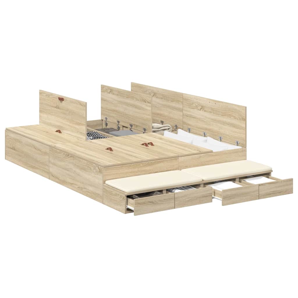 Aufbewahrungsbettgestell Sonoma-Eiche 150 cm Holzwerkstoff